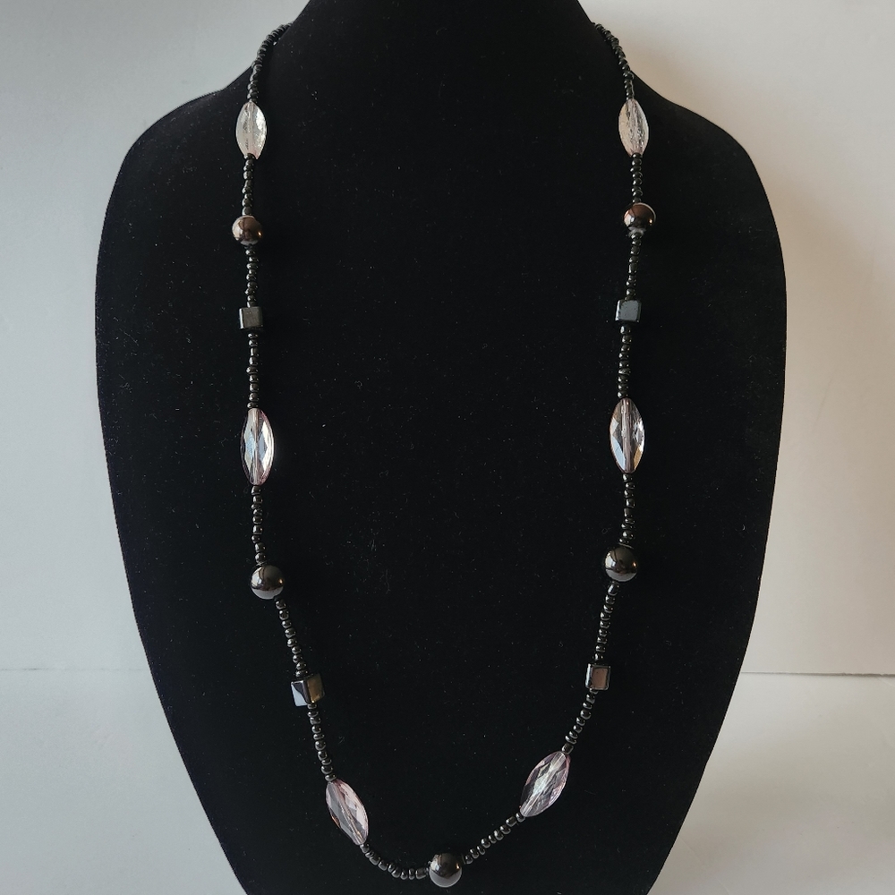 Black Long Beaded Necklace